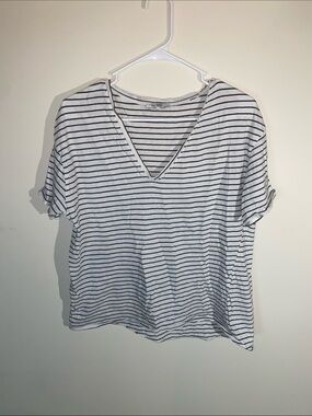 Zara Trafaluc Striped V-Neck Short Sleeve Top - White&Black Size M